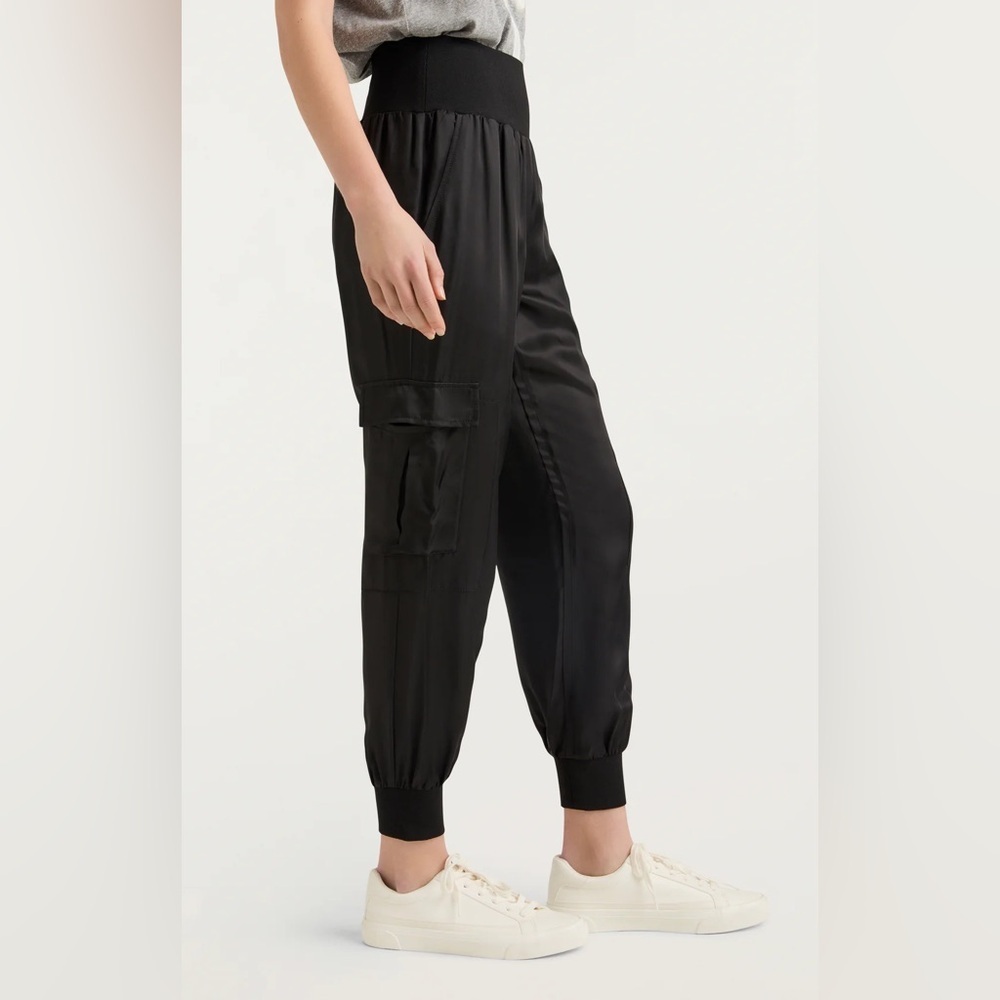 Cinq A Sept Giles Satin Utility Cargo Jogger Pants Black Casual Women’s Size XS